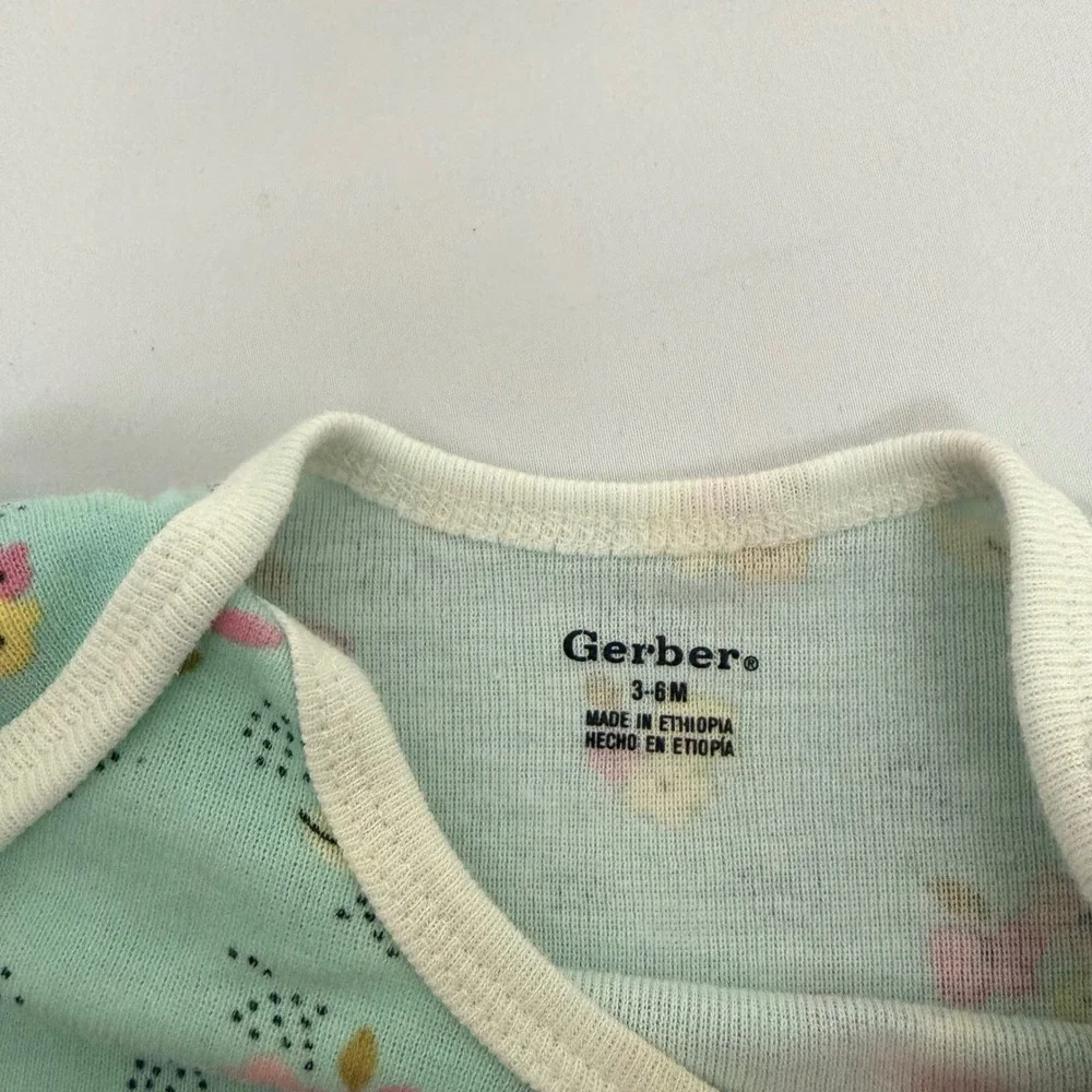 Gerber Baby Girls 3-6M Onesies 2 Pack Mint Floral Pink Polka Dot Cotton Snaps‎